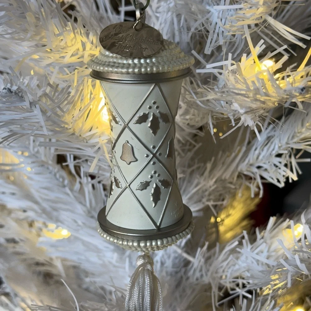 2000 Hallmark “ Our First Christmas”  White and Silver Ornament with Tassel
